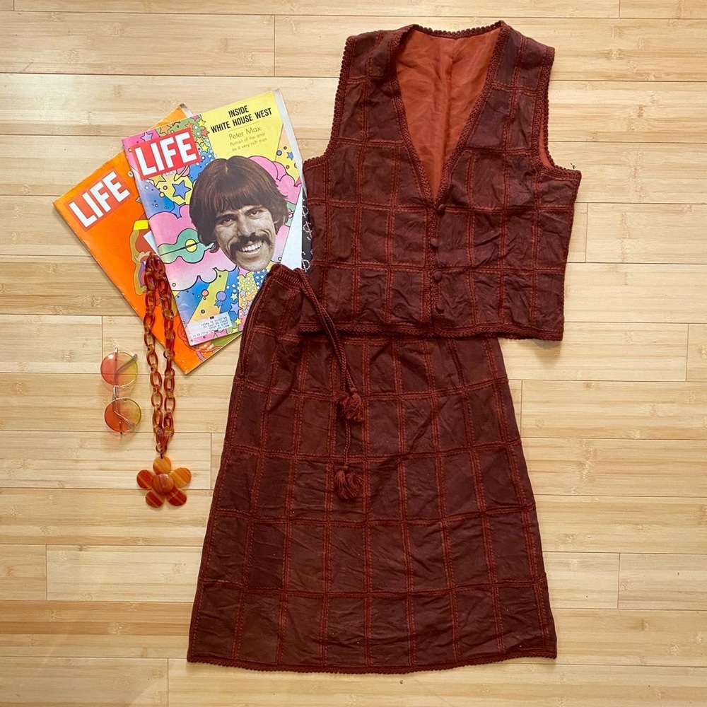 Rare find! Matching 1970s Suede Skirt and Vest